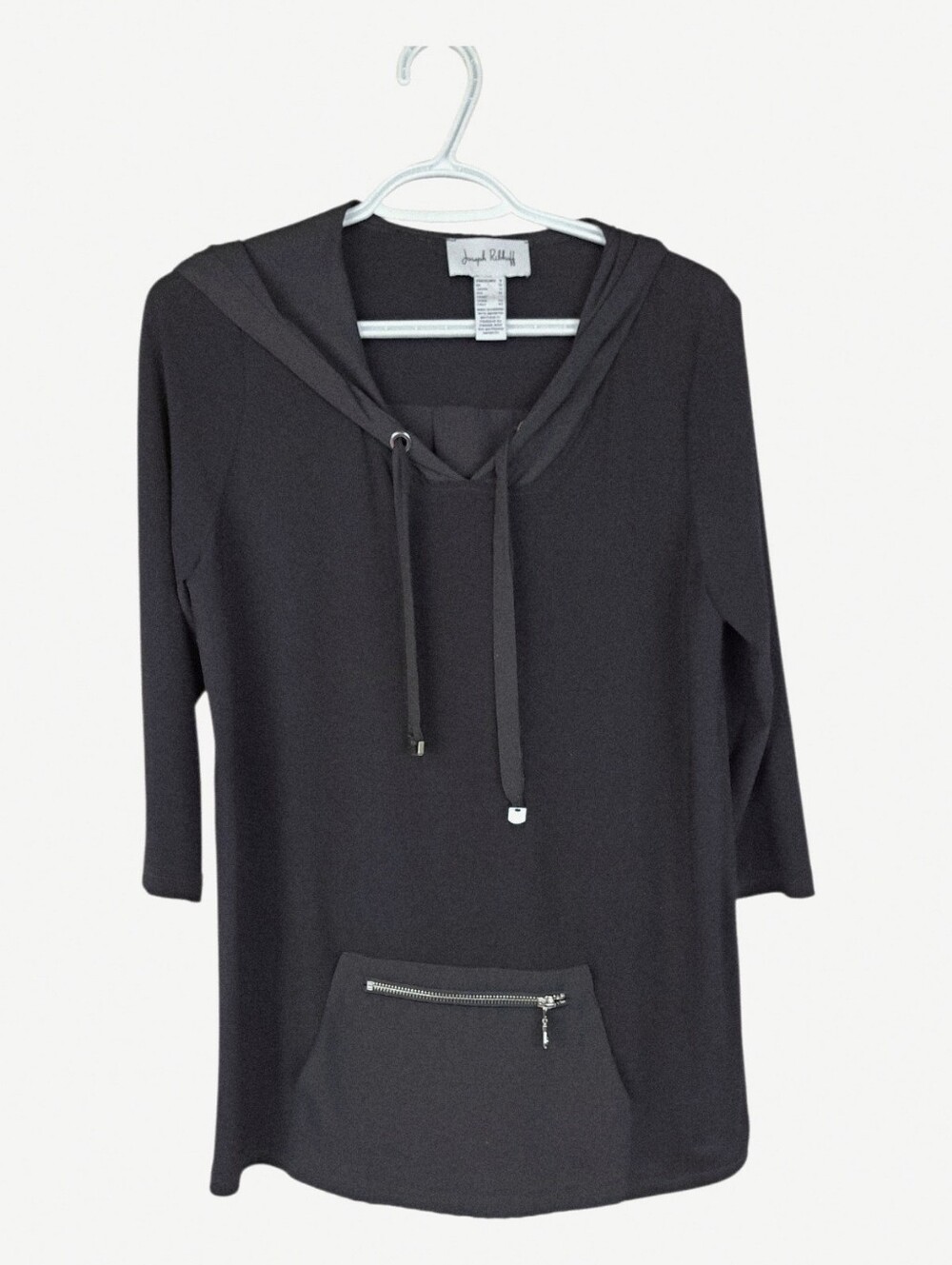 Joseph Ribkoff Black Hooded Tunic Top Zip Pocket Size 8